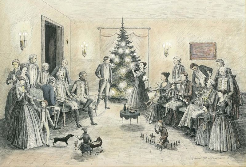 Dessin M. Schubert illumination premier sapin de Noël au Canada